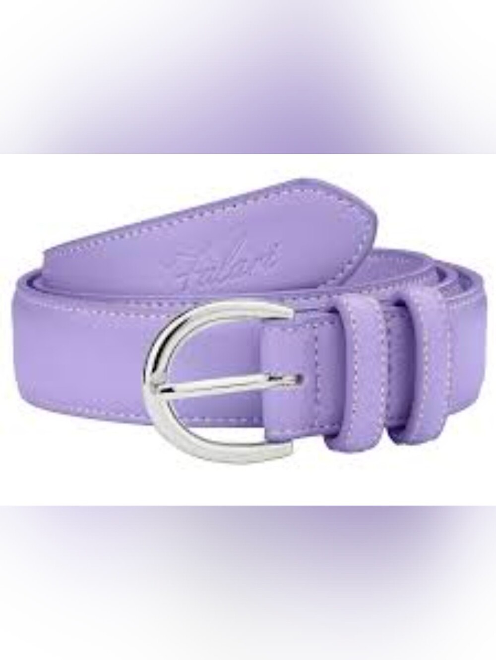 Falari Genuine Leather Belt lavender Polished Silver Buckle L 38-40